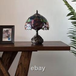 Tiffany Style Table Lamp Rose Flowers Stained Glass LED Bulb 10W10D14H