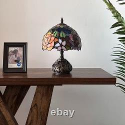 Tiffany Style Table Lamp Rose Flowers Stained Glass LED Bulb 10W10D14H