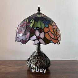 Tiffany Style Table Lamp Rose Flowers Stained Glass LED Bulb 10W10D14H