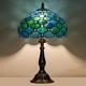 Tiffany Style Table Lamp Sea Blue Pearl Stained Glass Vintage Bedside Desk Light