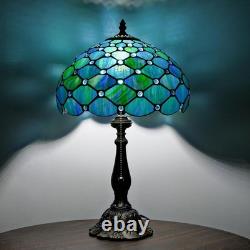 Tiffany Style Table Lamp Sea Blue Pearl Stained Glass Vintage Bedside Desk Light