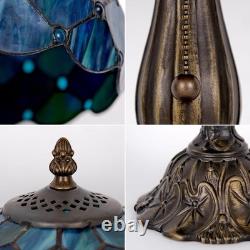 Tiffany Style Table Lamp Sea Blue Pearl Stained Glass Vintage Bedside Desk Light