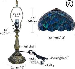 Tiffany Style Table Lamp Sea Blue Pearl Stained Glass Vintage Bedside Desk Light