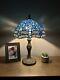 Tiffany Style Table Lamp Sea Blue Stained Glass Dragonfly Vintage H19w12