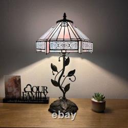 Tiffany Style Table Lamp Sky Color Hexagon Stained Glass Included LED Bulb H22
