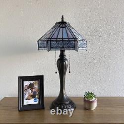 Tiffany Style Table Lamp Sky Color Stained Glass Hexagon Included LED Bulbs H22