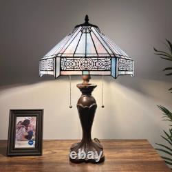 Tiffany Style Table Lamp Sky Color Stained Glass Hexagon LED Bulbs 24H16W