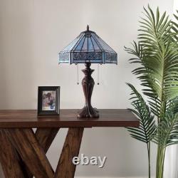 Tiffany Style Table Lamp Sky Color Stained Glass Hexagon LED Bulbs 24H16W