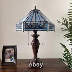 Tiffany Style Table Lamp Sky Color Stained Glass Hexagon LED Bulbs 24H16W
