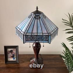 Tiffany Style Table Lamp Sky Color Stained Glass Hexagon LED Bulbs 24H16W