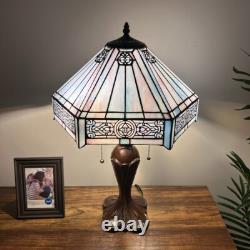 Tiffany Style Table Lamp Sky Color Stained Glass Hexagon LED Bulbs 24H16W