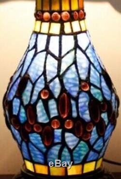 Tiffany Style Table Lamp Stained Glass Base Handcrafted Shade Light Dragonfly