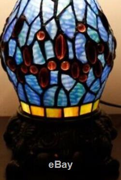 Tiffany Style Table Lamp Stained Glass Base Handcrafted Shade Light Dragonfly
