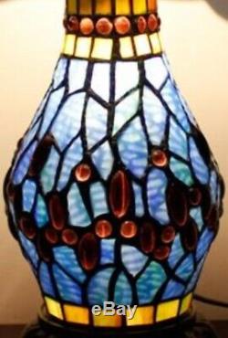 Tiffany Style Table Lamp Stained Glass Base Handcrafted Shade Light Dragonfly