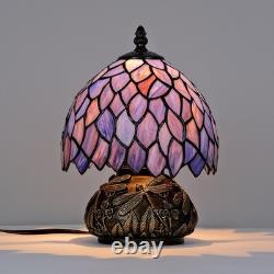 Tiffany Style Table Lamp, Stained Glass Blue Purple Wisteria Desk Lamp with A
