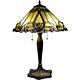 Tiffany Style Table Lamp Stained Glass Gold Beige Amber Jeweled Shade