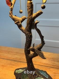 Tiffany Style Table Lamp Stained Glass Grapes Leaves Design Iron Base With2 Birds