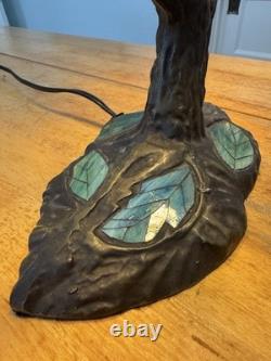 Tiffany Style Table Lamp Stained Glass Grapes Leaves Design Iron Base With2 Birds