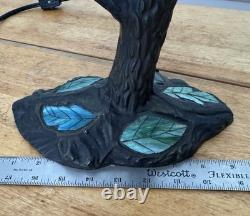 Tiffany Style Table Lamp Stained Glass Grapes Leaves Design Iron Base With2 Birds