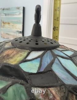 Tiffany Style Table Lamp Stained Glass Grapes Leaves Design Iron Base With2 Birds