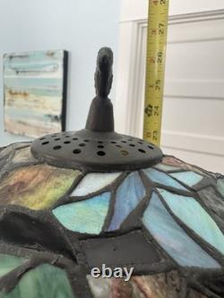 Tiffany Style Table Lamp Stained Glass Grapes Leaves Design Iron Base With2 Birds