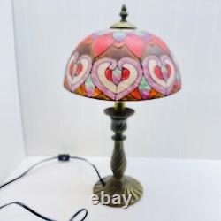 Tiffany Style Table Lamp Stained Glass Hearts 16.5 Tall