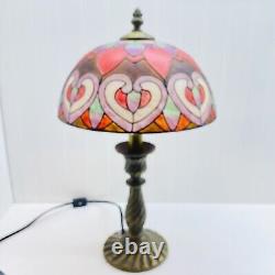 Tiffany Style Table Lamp Stained Glass Hearts 16.5 Tall