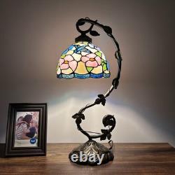 Tiffany Style Table Lamp Stained Glass Hummingbird Flower LED Bulb 11W8D21H