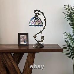 Tiffany Style Table Lamp Stained Glass Hummingbird Flower LED Bulb 11W8D21H