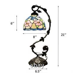 Tiffany Style Table Lamp Stained Glass Hummingbird Flower LED Bulb 11W8D21H
