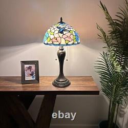 Tiffany Style Table Lamp Stained Glass Hummingbird Flower LED Bulb Included 22H