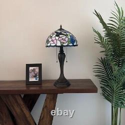 Tiffany Style Table Lamp Stained Glass Hummingbird Flower LED Bulb Included 22H