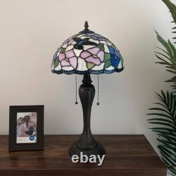 Tiffany Style Table Lamp Stained Glass Hummingbird Flower LED Bulb Included 22H