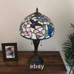 Tiffany Style Table Lamp Stained Glass Hummingbird Flower LED Bulb Included 22H