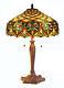 Tiffany Style Table Lamp Stained Glass Jewels Brown Yellow Shade Metal Base 25