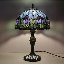 Tiffany Style Table Lamp Stained Glass Lamp Shade Purple Tulip Flower Reading