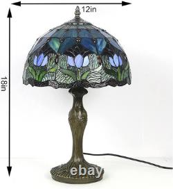 Tiffany Style Table Lamp Stained Glass Lamp Shade Purple Tulip Flower Reading