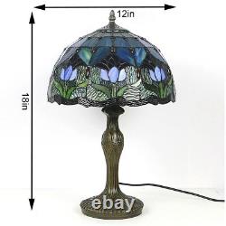 Tiffany Style Table Lamp Stained Glass Lamp Shade Purple Tulip Flower Reading
