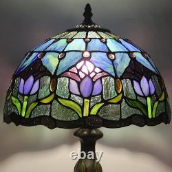 Tiffany Style Table Lamp Stained Glass Lamp Shade Purple Tulip Flower Reading