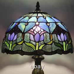 Tiffany Style Table Lamp Stained Glass Lamp Shade Purple Tulip Flower Reading