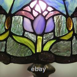 Tiffany Style Table Lamp Stained Glass Lamp Shade Purple Tulip Flower Reading