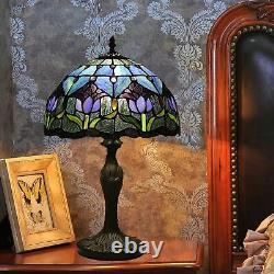 Tiffany Style Table Lamp Stained Glass Lamp Shade Purple Tulip Flower Reading