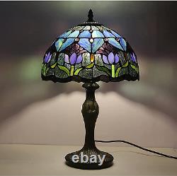 Tiffany Style Table Lamp Stained Glass Lamp Shade Purple Tulip Flower Reading De