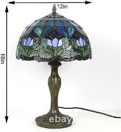 Tiffany Style Table Lamp Stained Glass Lamp Shade Purple Tulip Flower Reading De