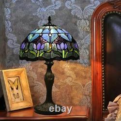 Tiffany Style Table Lamp Stained Glass Lamp Shade Purple Tulip Flower Reading De