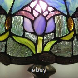 Tiffany Style Table Lamp Stained Glass Lamp Shade Purple Tulip Flower Reading De