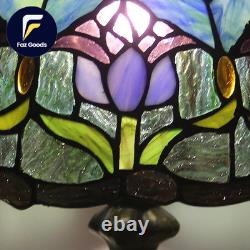 Tiffany Style Table Lamp Stained Glass Lamp Shade Purple Tulip Flower Reading US