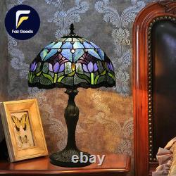 Tiffany Style Table Lamp Stained Glass Lamp Shade Purple Tulip Flower Reading US