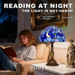 Tiffany Style Table Lamp, Stained Glass Moon Table Lamp, 12X12X19 Inch Tiffany