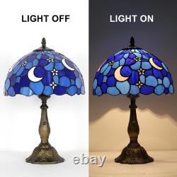 Tiffany Style Table Lamp, Stained Glass Moon Table Lamp, 12X12X19 Inch Tiffany